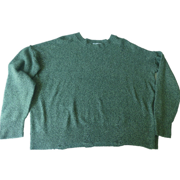 Frayed Jeans Sweater Women's Medium Oversized Shredded Green Black Lagenlook - Picture 1 of 7